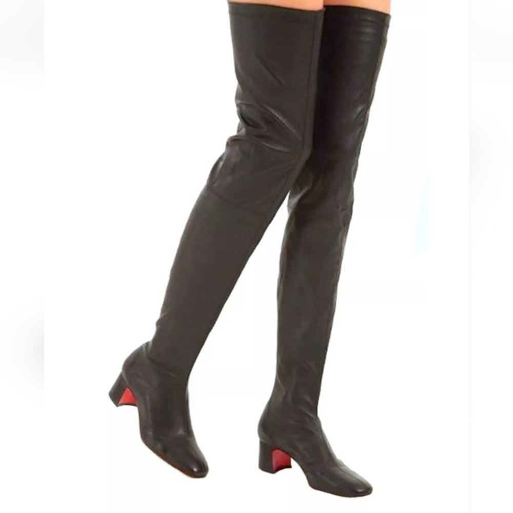 Christian Louboutin Sursamoto Black Leather Over-The-Knee Thigh High Boots 38